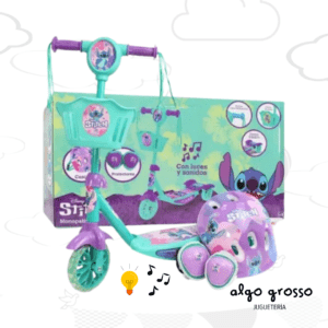 MONOPATIN STITCH 3 RUEDAS - LUZ Y SONIDO + SET DE PROTECCION art.12290