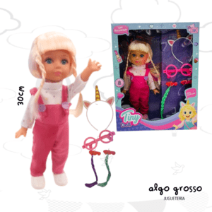 MUÑECA 30CM CON TRENZAS Y VINCHA UNICORNIO - TINY DOLL art.56625